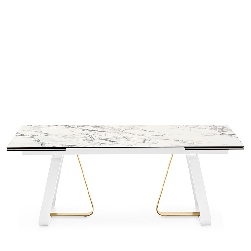 Calligaris Sunshine Extendable Dining Table In Matte White/painted Brass/white Marble C