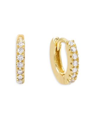 By Adina Eden - Pav&eacute; Mini Huggie Hoop Earrings in Gold Tone Sterling Silver