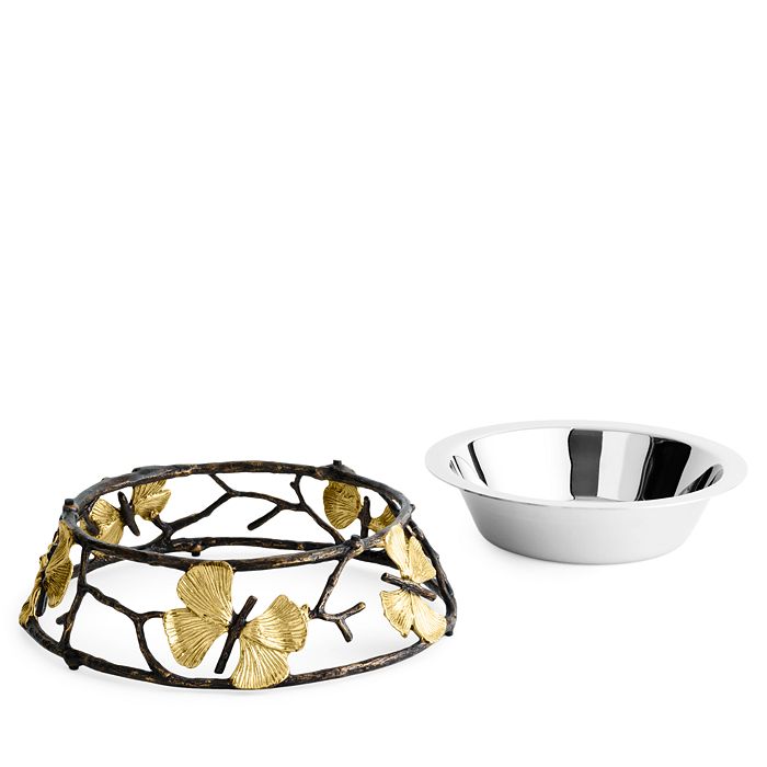 Shop Michael Aram Butterfly Ginkgo Small Dog Bowl In Silver/gold