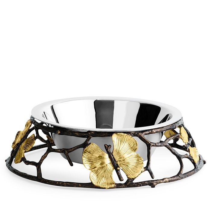 Michael Aram Butterfly Ginkgo Large Dog Bowl In Silver/gold