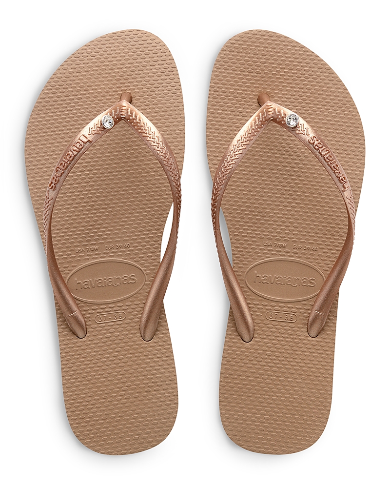 Havaianas Slim Crystal Sandals In Rose Gold