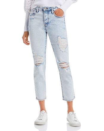AQUA Straight Destroyed Ankle Jeans in Light Wash - 100% Exclusive ...