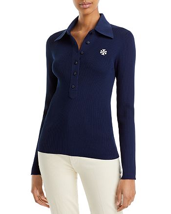 Tory Burch Ribbed Long Sleeve Polo | Bloomingdale's