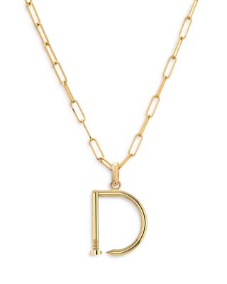 14K Yellow Gold Large Nail Initial Necklace, 18"