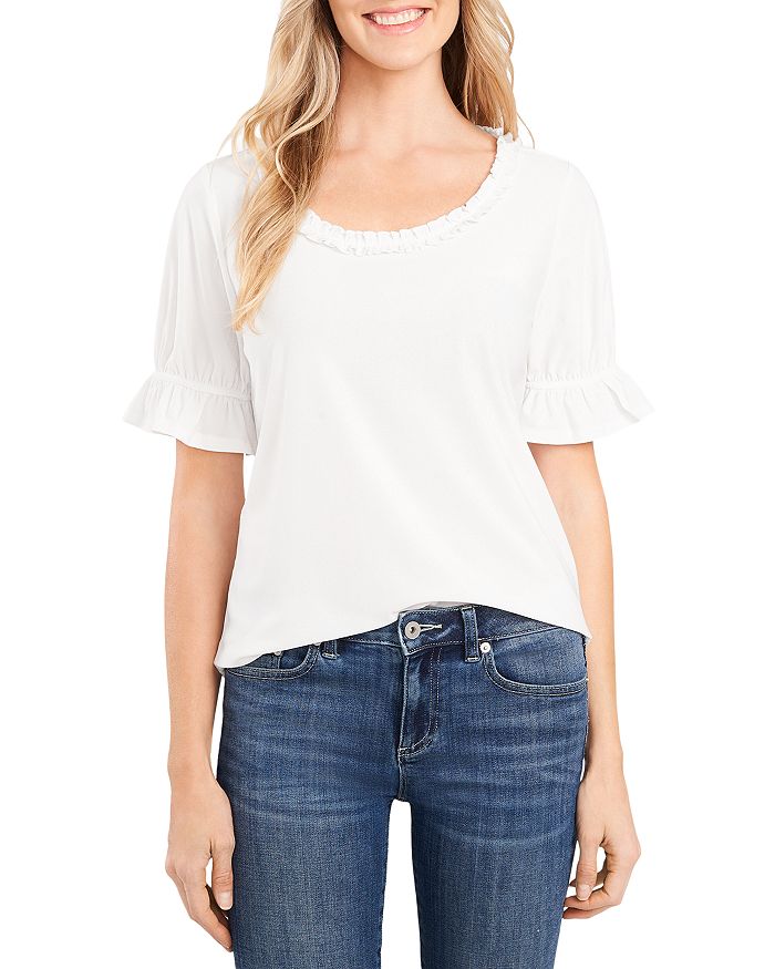 Cece Square-neck Puff-sleeve Sweater In Soft Ecru