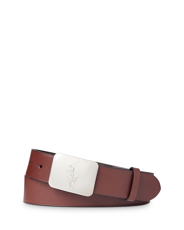 Shop Polo Ralph Lauren Pony Plaque Leather Belt In Dark Brown