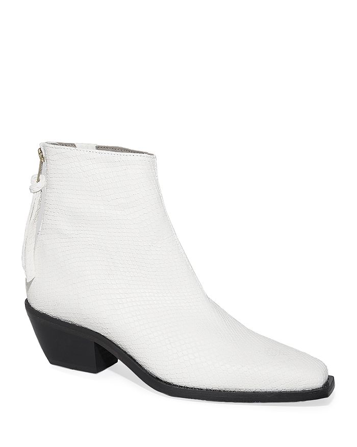 Allsaints Women's Lenora Pointed Toe Ankle Booties In White Embossed Leather