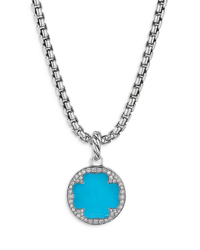 David Yurman - Sterling Silver DY Elements&reg; Clover Disc Pendant with Turquoise & Diamonds