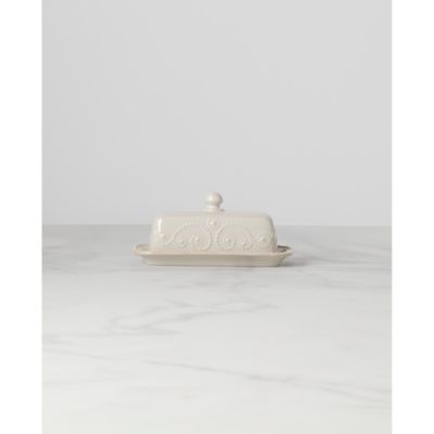 French Perle White Covered Butter Dish