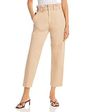 Mother The Yoyo Ruffle Greaser Ankle Crop Paperbag Pants In Sesame