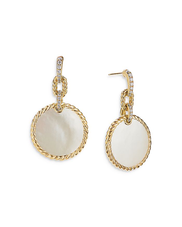 David Yurman - 18K Yellow Gold DY Elements&reg; Drop Earrings with Mother-of-Pearl & Diamonds