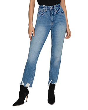 GOOD AMERICAN GOOD JAGGED HEM HIGH RISE STRAIGHT LEG JEANS IN BLUE641,GVJEH859T