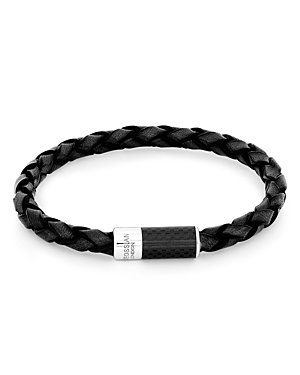 Tateossian Medium Black Braided Leather Bracelet In Black
