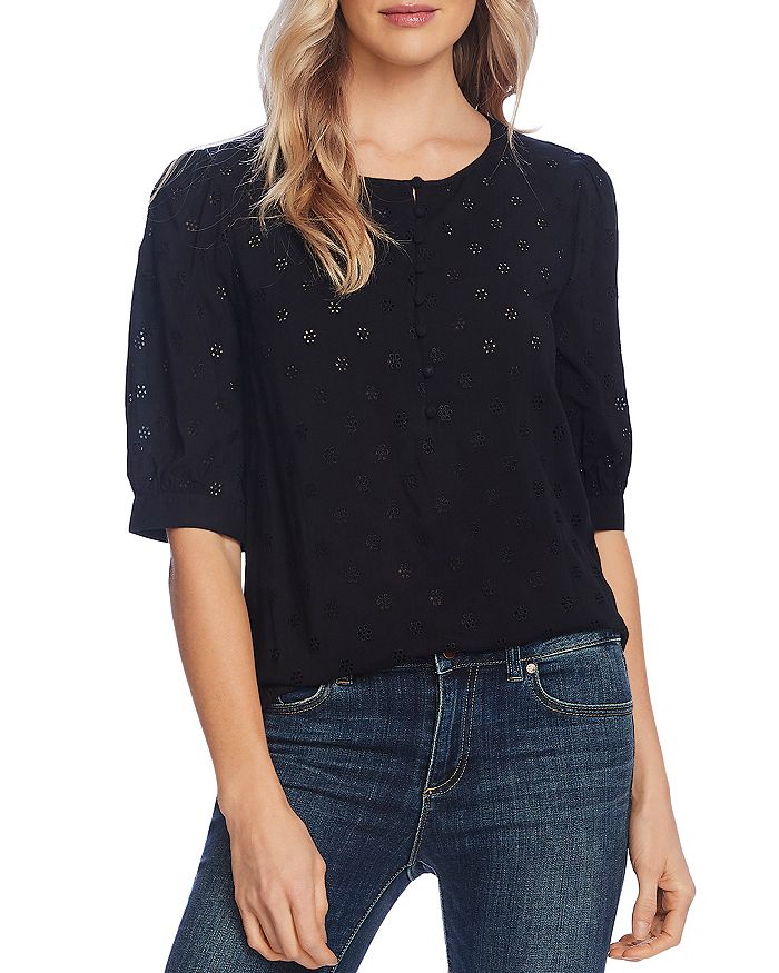 VINCE CAMUTO BUTTON DOWN EMBROIDERED TOP,9120120