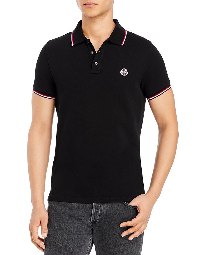 Moncler Cotton Piquet Polo Shirt With Tricolour Finishes In Black