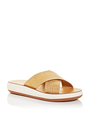 Ancient Greek Sandals Thais Crossover-strap Woven-raffia Slides In Natural Raffia