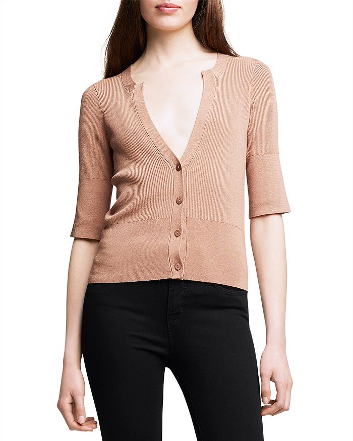 L Agence L'agence Carrie Short Sleeve Cardigan In Dark Camel