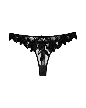 Fleur Du Mal Lily Embroidered Hipster Thong In Black