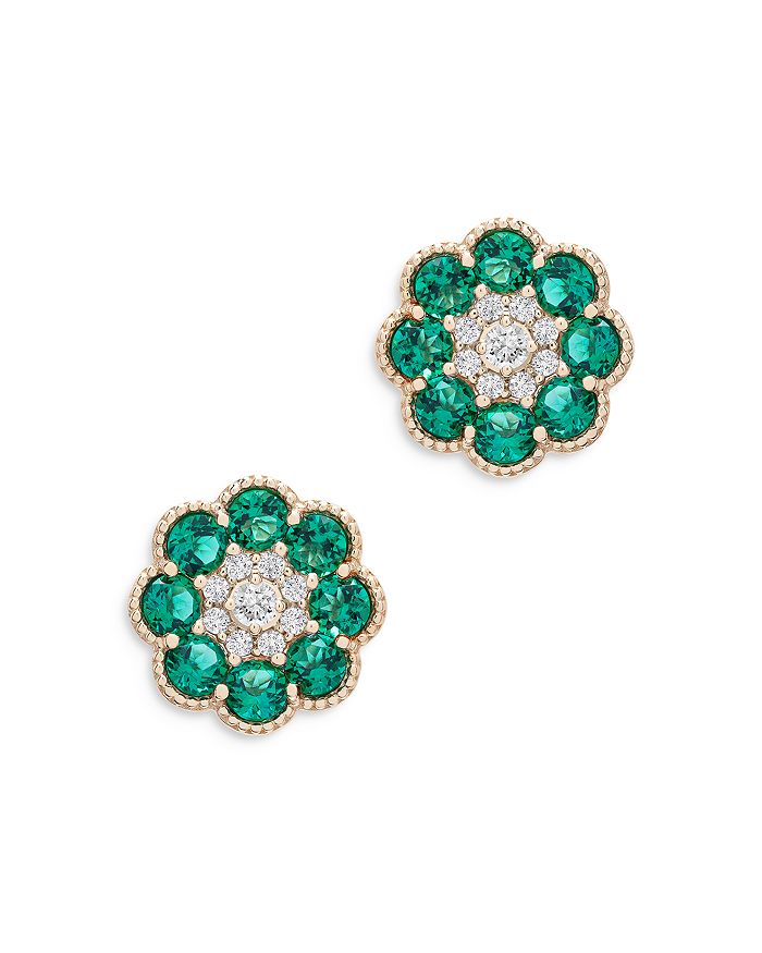 Bloomingdale's Emerald & Diamond Flower Stud Earrings in 14K Yellow ...
