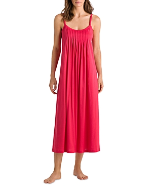 Shop Hanro Juliet Pleated Long Spaghetti Gown In Geranium