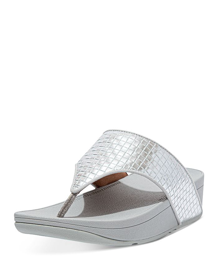Fitflop Women's Olive Textured Thong Wedge Sandals In Silver