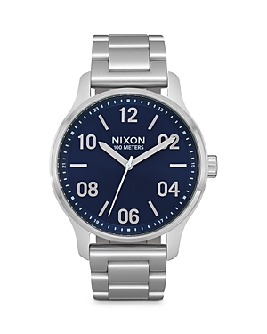 Nixon Patrol Link Bracelet Watch, 42mm In Navy/silver