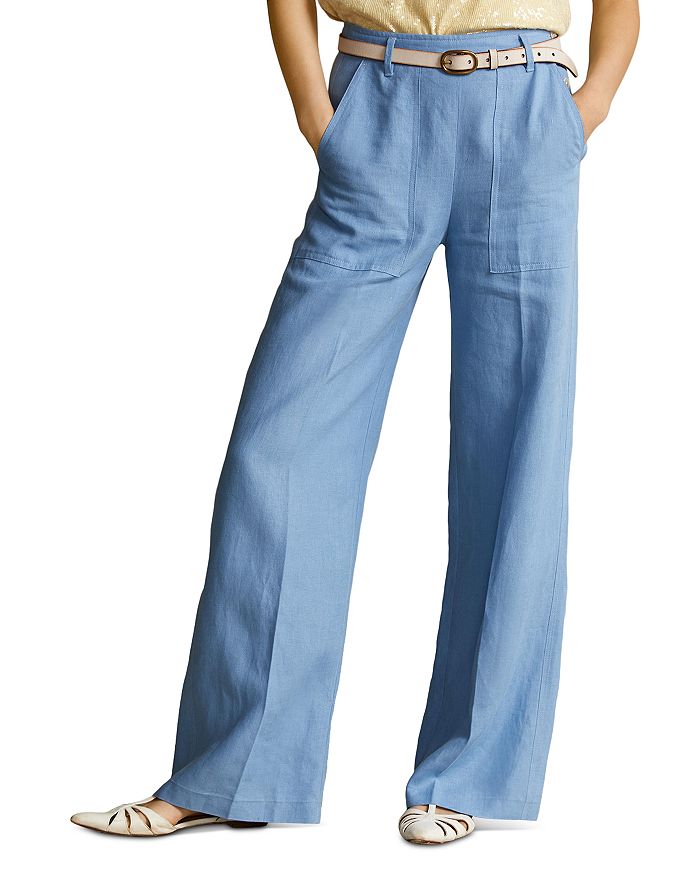 Ralph Lauren Polo Wide Leg Linen Pants In Blue | ModeSens