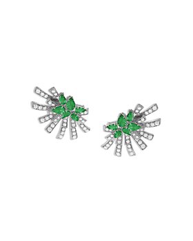 HUEB - 18K White Gold Mirage Emerald & Diamond Cluster Stud Earrings