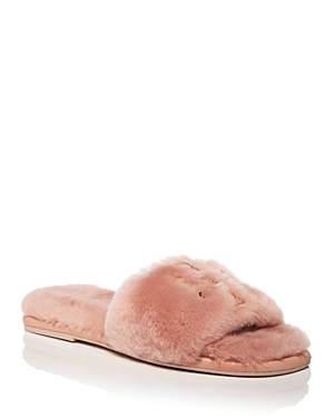 Tory Burch Women's Double T Fluffy Slippers In Shell Pink