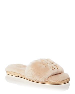 Tory Burch Women's Double T Fluffy Slippers In Natural