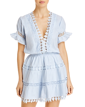 Peixoto Ora Cotton Embroidered Cover Up Dress In Cotton Blue