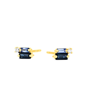 Suzanne Kalan 18k Yellow Gold Fireworks Blue Sapphire & Diamond Stud Earrings In Blue/gold