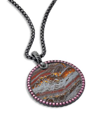 Sterling Silver DY Elements&reg; Artist Series Disc Pendant with Tiger Iron & Purple Sapphires