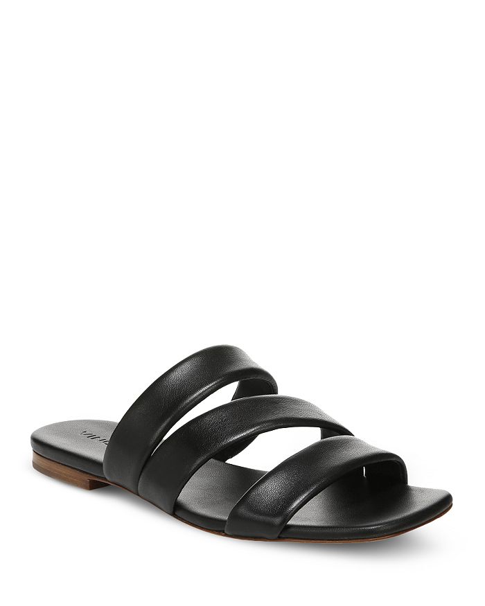 Vince Women s Dallas 2 Square Toe Black Leather Slide Sandals