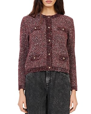 Maje Mission Sequined Cardigan In Burgundy