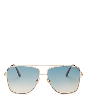 Tom Ford Reggie Brow Bar Aviator Sunglasses, 61mm In Rose Gold/blue