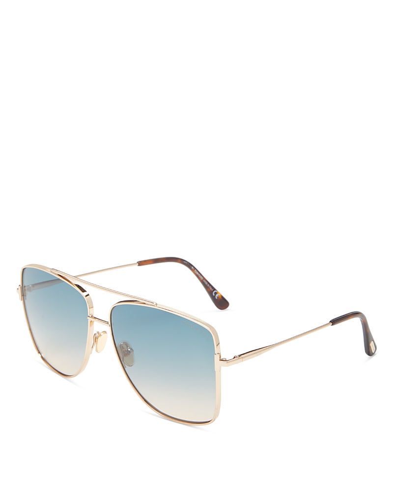 Tom Ford Reggie Brow Bar Aviator Sunglasses, 61mm In Rose Gold/blue