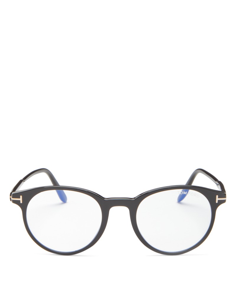 Tom Ford Round Blue Light Glasses, 49mm in Black