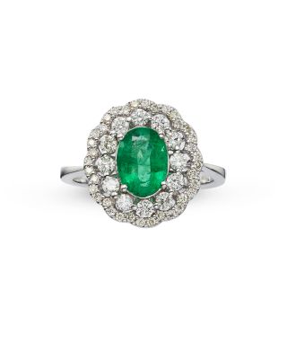 Emerald and Diamond Statement Ring in 14K White Gold 