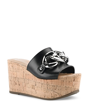 Marc Fisher Ltd Women's Vaneda Slip On Platform Sandals In Black Leather