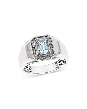 Bloomingdale's - Aquamarine & Diamond Men's Ring in 14K White Gold - 100% Exclusive
