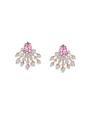 18K Rose Gold Luminus Rose Quartz & Diamond Cluster Stud Earrings