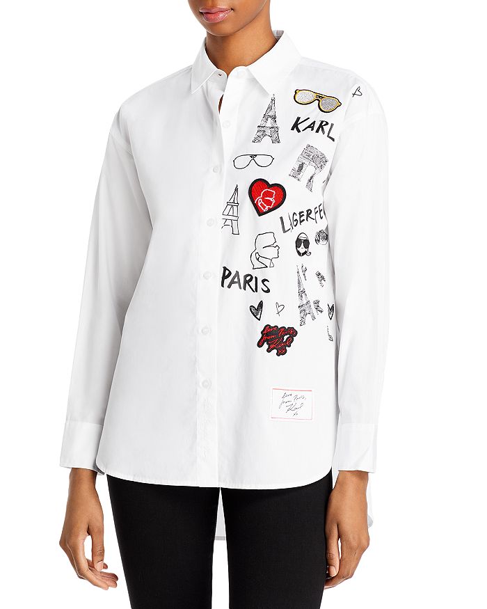 KARL LAGERFELD PARIS Cotton Patch Shirt | Bloomingdale's