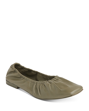 Whistles Ione Soft Ruched Square Toe Flats In Khaki