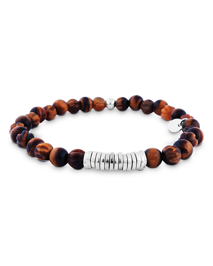 TATEOSSIAN BROWN TIGER EYE BEADED BRACELET WITH STERLING SILVER SPACER DISCS,BL0203