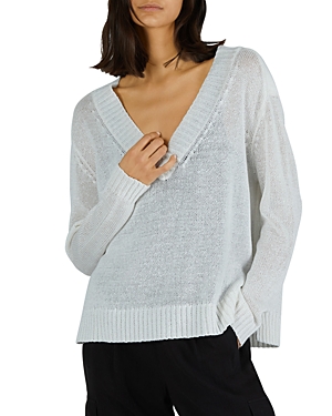 Atm Anthony Thomas Melillo Cotton Tape Wide V-neck Sweater In Chalk