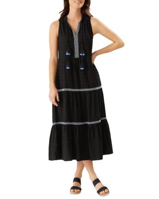 Tommy Bahama Embroidered Tassel Coverup Midi Dress In Black | ModeSens