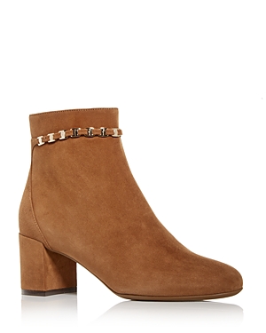 Ferragamo Women's Ghila High Block Heel Booties In Walnut Suede