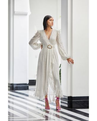 Rococo Sand Belted Fil Coupé Long Wrap Dress | Bloomingdale's