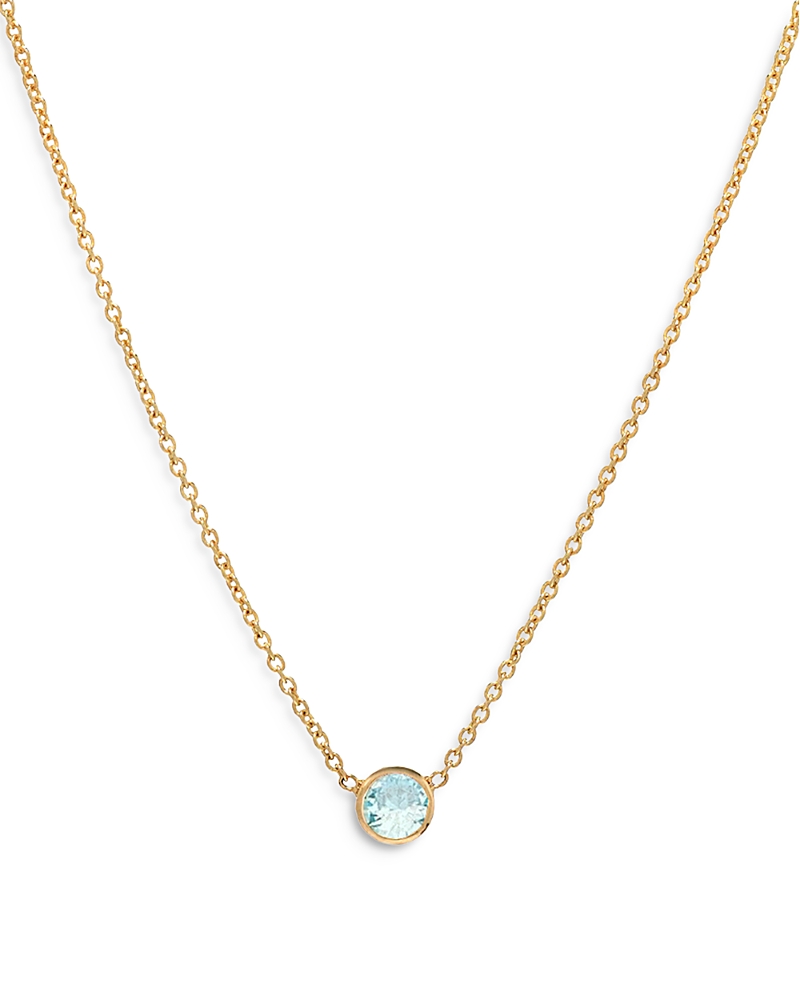 Zoe Lev 14K Yellow Gold Aquamarine Birthstone Solitaire Pendant Necklace, 16